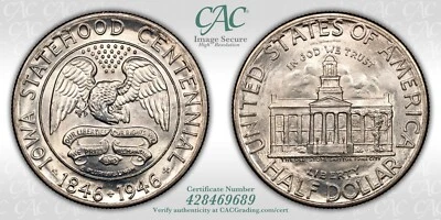 1946 CACG MS67 Iowa Classic Commemorative Half - Image 1 of 3