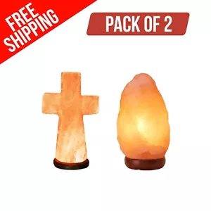 Himalayan Salt Lamp Holy Sacred Cross & Rock, Spiritual Ambiance Dimmer & Wooden - Picture 1 of 1