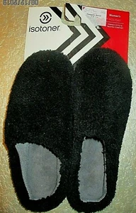 NEW-ATTACHED LABELS-WOMENS ISOTONER SLIPPERS-BLACK-SLIP-ON-SIZE XL - Picture 1 of 4