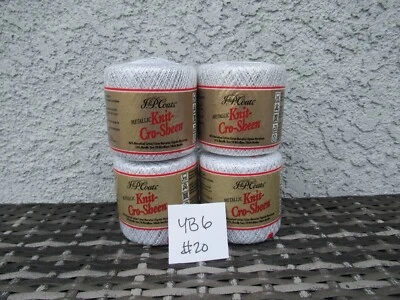 J&P Coats Knit Cro-Sheen Crochet Thread Metallic White Silver M91 #15 - Image 1 of 2