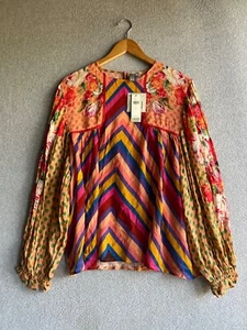 Anthropologie Blank London Blouse Womens L Miranda Multi Pattern Artsy NWT - Picture 1 of 13