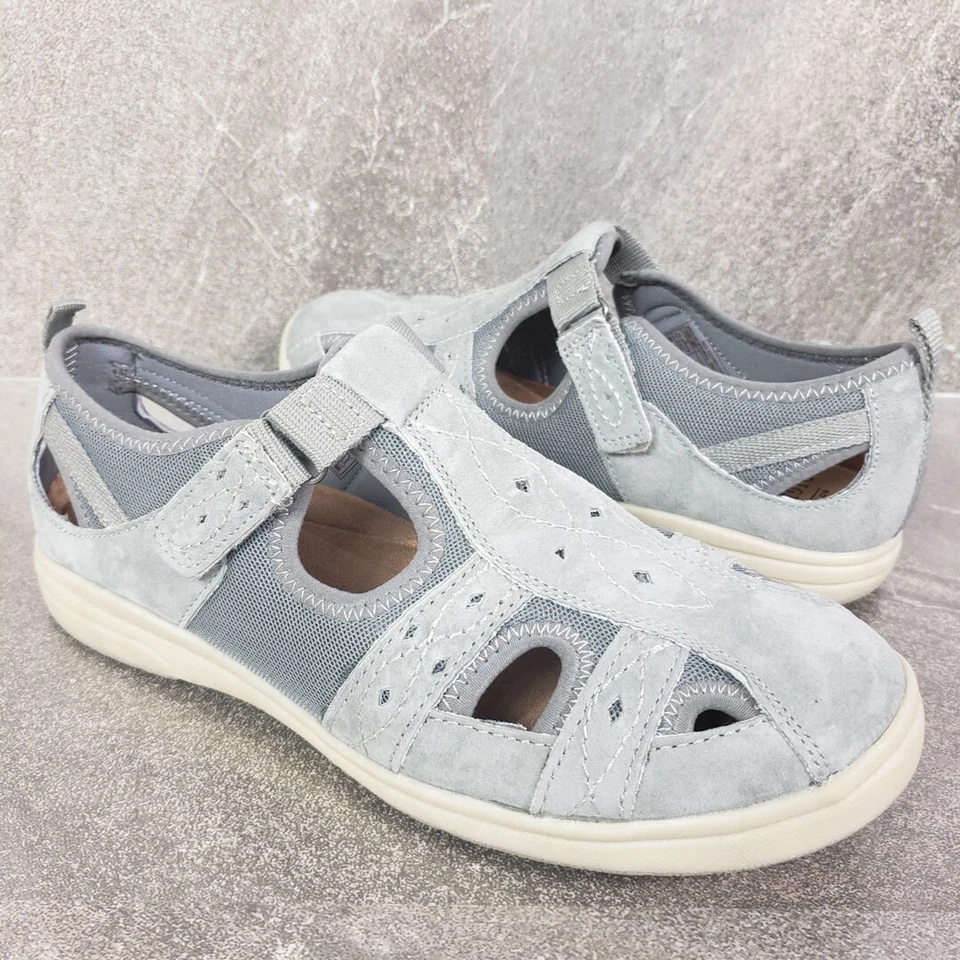 Earth Origins Shoes 11 M Effie Suede Fabric Fisherman Sandals Closed Toe Gray