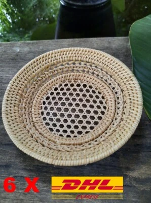 6X 5.5" Tray Bowl Traditional Wicker Serving Thai Rattan Asian Food Fruit Decor - Image 1 of 4