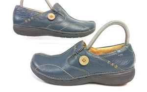 Clarks Un Loop Unstructured UK 4D Navy Blue Leather Comfort Shoes - Picture 1 of 7