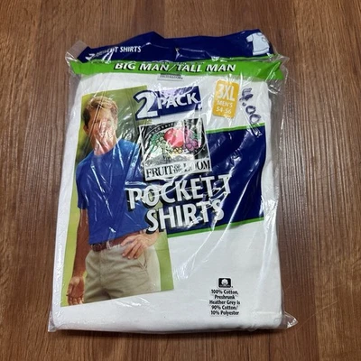 Pack de 2 camisetas blancas vintage de bolsillo Fruit of the Loom para hombre XXXL hechas en EE. UU. NOS Foto 1 de 2