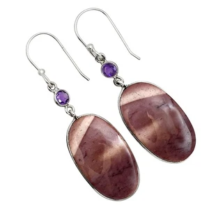 Natural Red Mookaite & Amethyst 925 Sterling Silver Earrings Jewelry E-1002 - Picture 1 of 5