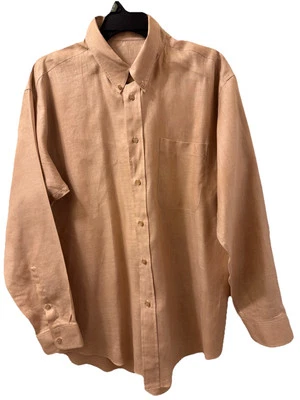 Camisa de vestir para hombre personalizada de lino de algodón marrón tostado con botones talla 2XL Foto 1 de 4