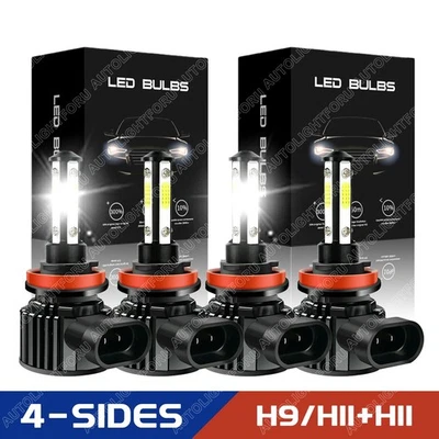 4pcs H11 / H9 LED Headlight 4-Sided Bulbs Combo High Low Beam Super Bright White - Image 1 of 4