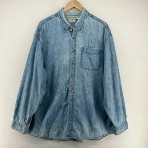 LL BEAN Shirt Mens XL Denim Button Up Long Sleeve Cotton 90s Light Washed Blue - Picture 1 of 14