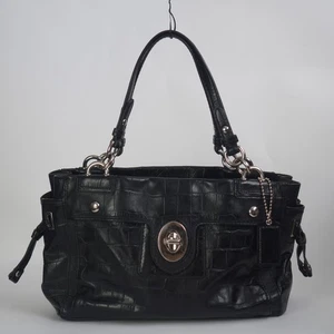 COACH 2009 Peyton Black Embossed Leather Turn Lock Large Shoulder Bag - 14514 - Picture 1 of 14