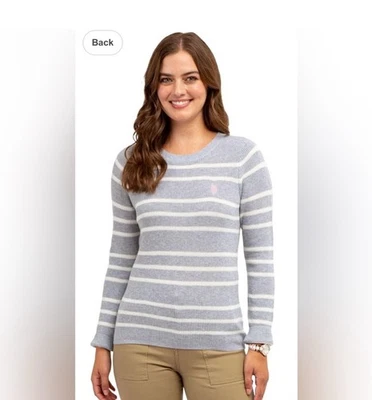 U.S. Polo Assn. Suéter de cuello redondo a rayas azul y blanco para mujer XL Foto 1 de 4