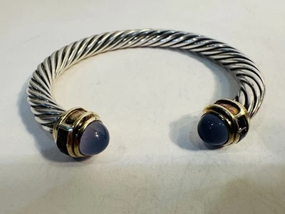 David Yurman 7mm pulseira de cabo renascentista esterlina com 14k calcedônia e iolita - Imagem 1 de 4