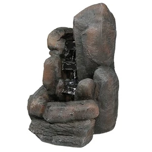 Polyresin Rock Falls Solar Water Fountain with Battery - 22 in by Sunnydaze - Picture 1 of 8