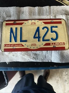 1976 Illinois License Plate NL425 Auto Tag Garage Red White Blue Initials - Picture 1 of 2