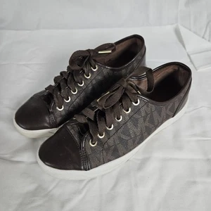 Zapatillas Michael Kors Para Mujer MK Logo Lona/Cuero Ciudad Marrón Con Cordones, Talla 6.5 - Imagen 1 de 11