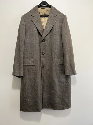 Sobretudo vintage de lã marrom espinha de peixe cavalheiro Jims Hampshire roupas alfaiate - Imagem 1 de 4