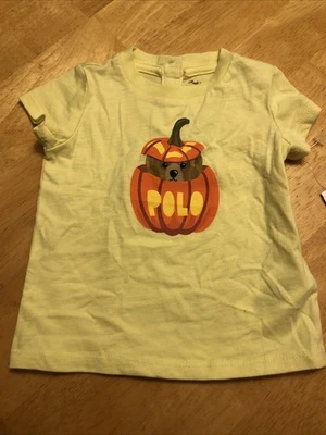 NUEVO CON ETIQUETAS Polo Ralph Lauren Oso Calabaza Amarillo Camiseta Talla 6M 6 Meses Bebé Niño Niña Nuevo Foto 1 de 4