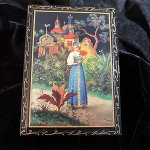 Boyarinoff russische Lack leere Teedose Frau Blume Zarin Handarbeit - Bild 1 von 4