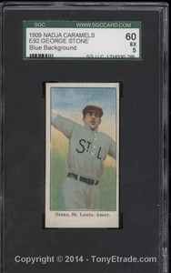 1909 E92 Nadja Caramel George Stone Blue Background - SGC 60