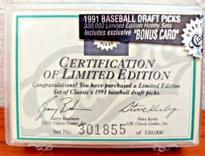 1991 Baseball Draft Classic Picks Certified of Limited Edition No 301855/330000 - Picture 1 of 11
