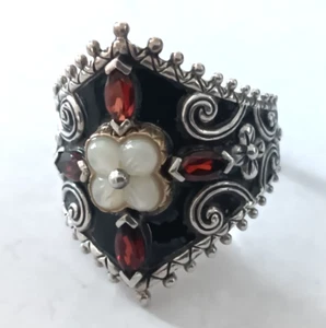 Barbara Bixby Sterling/18K 0.80 cttw Multi-Gemstone MOP Onyx Ring Size 11 - Picture 1 of 6
