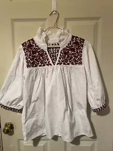 Spirit Dress Boutique Mexican Embroidered White & Maroon Tailgater - Picture 1 of 16