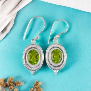 Peridot Gemstone 925 Sterling Silver Jewelry Earring1.50" Gift For mothers day - Picture 1 of 4