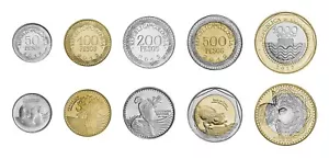 Colombia 5 PCS Coin Set 50 100 200 500 1000 Pesos 2012 2015 2016 UNC BIMETAL - Picture 1 of 3