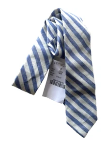 NEW NWT J. CREW CREWCUTS BLUE WHITE STRIPED LINEN COTTON BOY'S NECK TIE 2-7 YO - Picture 1 of 2