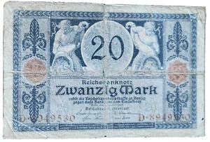 GERMANY 20 MARK REICHSBANKNOTE 1915 VERY RARE NO RESERVE - Picture 1 of 2