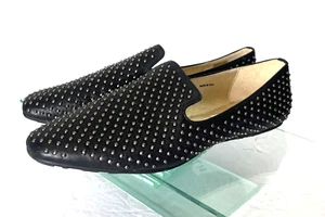 Jimmy Choo Silver Studded  Black/Gold Leather Loafers Flats EU 41.5 US 10.5 - Picture 1 of 13