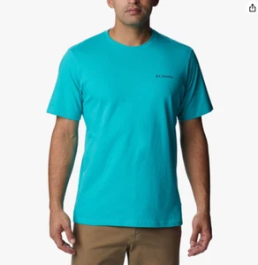 T-shirt Columbia uomo Rockaway River Back Tree Flag grafica Aqua SS nuova con etichette taglia XL - Foto 1 di 3