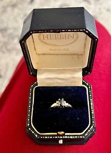 JWBR Raised Setting Sapphire 4 Diamond 10KT Gold Engagement Ring Size 6.75