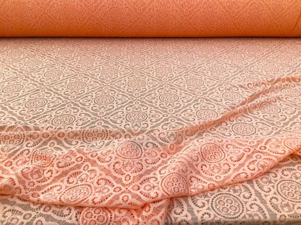 Embroidered Stretch Lace Apparel Fabric Sheer Diamond Congo Pink UU511 - Image 1 of 1