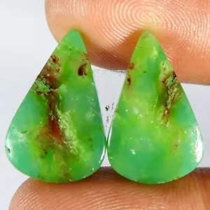 12.85Cts100%Natural Green super Chrysoprase Pear Pair Cabochon Loose Gemstone - Picture 1 of 3