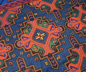 Vintage 50's Caucasian HAND-KNOTTED Soumak Rug kilim Large Size Red And Blue - Picture 1 of 11