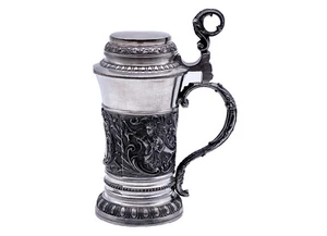 Vintage Tin Jar with Lid Mug Pewter, Decorated (20 CM Height) - Picture 1 of 23