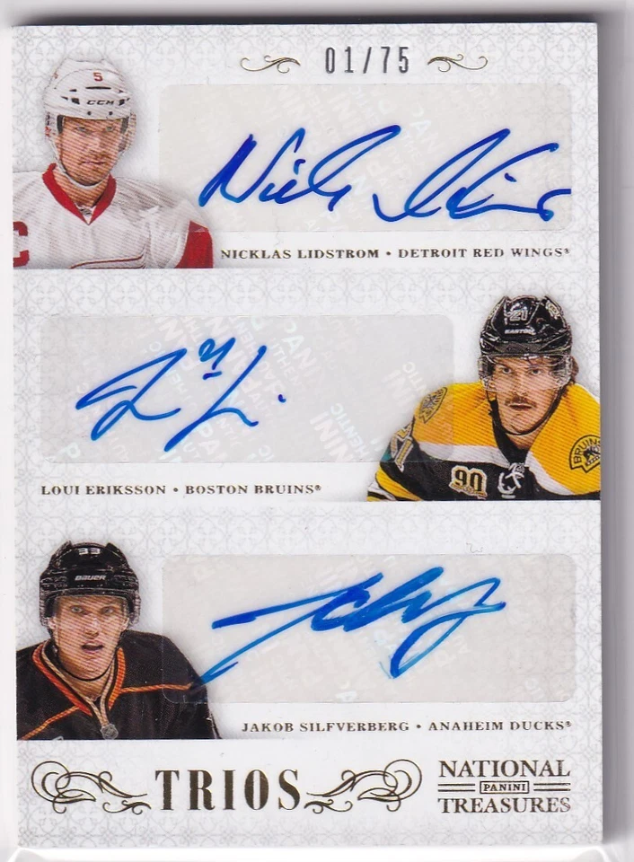 2013-14 National Treasures Triple Auto Lidstrom, Eriksson, Silfverberg #01/75 - Image 1 of 2