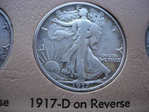 1917-D REV Sehr schön BESSERES DATUM WALKING LIBERTY SILBER HALF DOLLR-L1383 - Bild 1 von 2