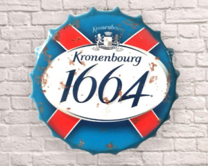 Metal Sign Bottle Top Kronenburg 1664 Beer Bar Retro Wall Display Cap Blue 30cm