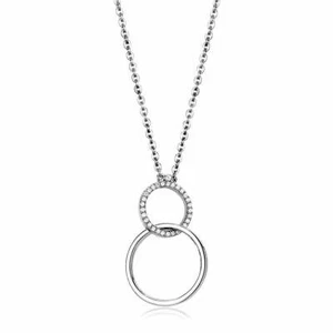 18 Inch High Polish Stainless Steel Pendant Necklace Circles Clear CZ TK316 - Picture 1 of 1