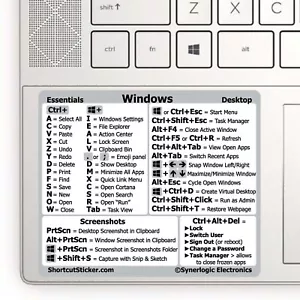 SYNERLOGIC Windows PC Shortcuts Durable Vinyl Sticker size LG for 15" laptop - Picture 1 of 6