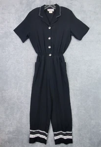 Vtg 80s Saint Germain Womens Jumpsuit Sz S Black Buttons Straight Leg Embroidery - Picture 1 of 21