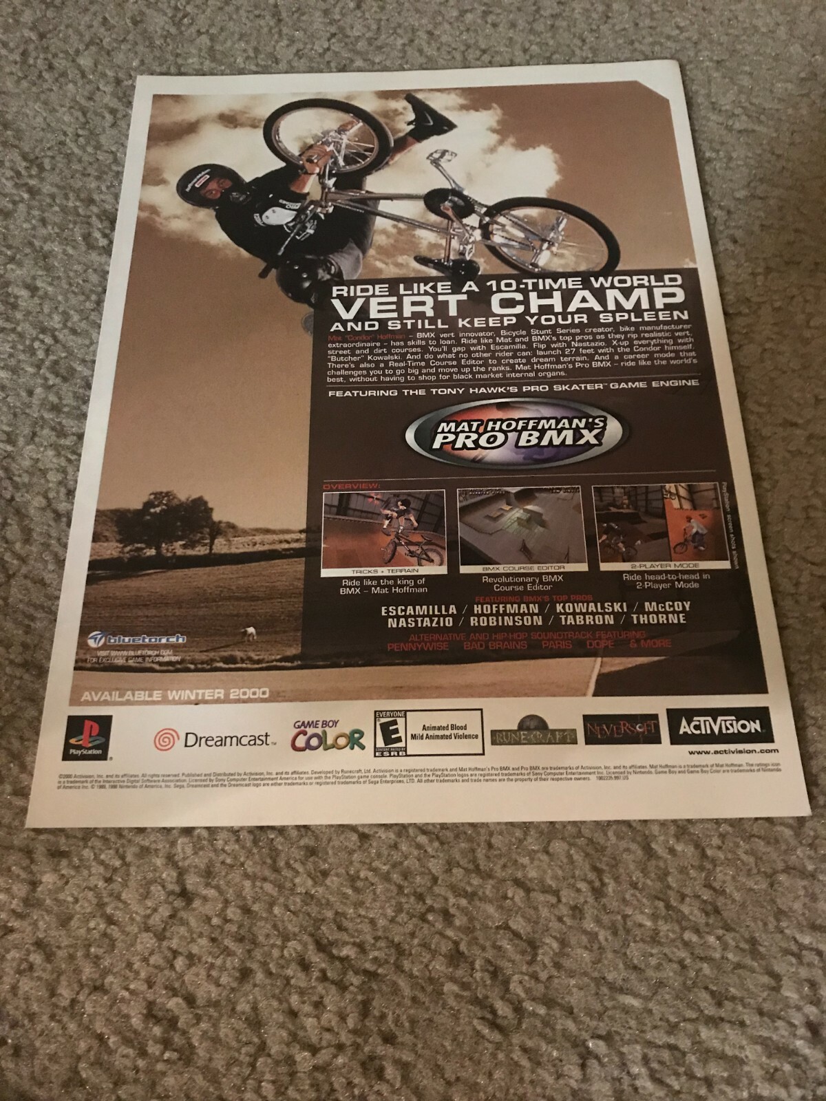 2000 MAT HOFFMAN PRO BMX PS1 Dreamcast GameBoy Color Video Game Poster  Print Ad | eBay