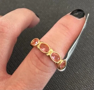 Julie Vos Mykonos Ring Coral Size 7 pink stones 24k gold overlay New With Tags - Picture 1 of 5