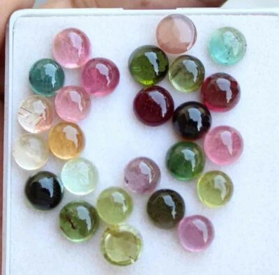 39.30 Ct 7 Mm 100% Natural Multi Color Tourmaline Round Cabochon Loose Gems 25 P - Image 1 of 3