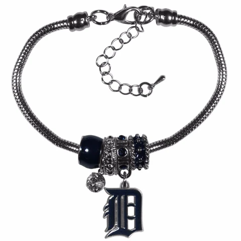 Detroit Tigers Snake Chain Bracelet with Euro Beads MLB Licensed Jewelry Cover