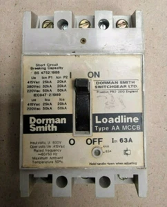 Dorman Smith Loadline MCCB 63 Amp Triple Pole 3 Phase 63A AA LLBAAT63 TYPE AA - Picture 1 of 5