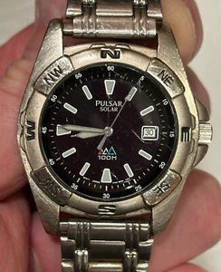 Pulsar Reloj Solar Hombre 37mm Plateado V145-0B80 Esfera Negra Funciona Ver DescripciónT - Imagen 1 de 11