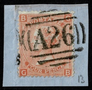 1865 GB USED OUTLAND Gibraltar A26 4d Vermilion Pl 13 GB SG94/Z37 FU Cat. 75,00 £ - Bild 1 von 1